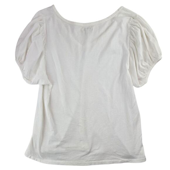 Sundance | White, Puff Sleeve Henley w/ V-Neck| Size Medium - Picture 4 of 4